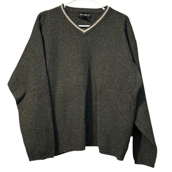 Eddie Bauer Sweater Mens XL Sage Lambs Wool Blend‎ V-neck Stretch Pullover Knit - Picture 1 of 11